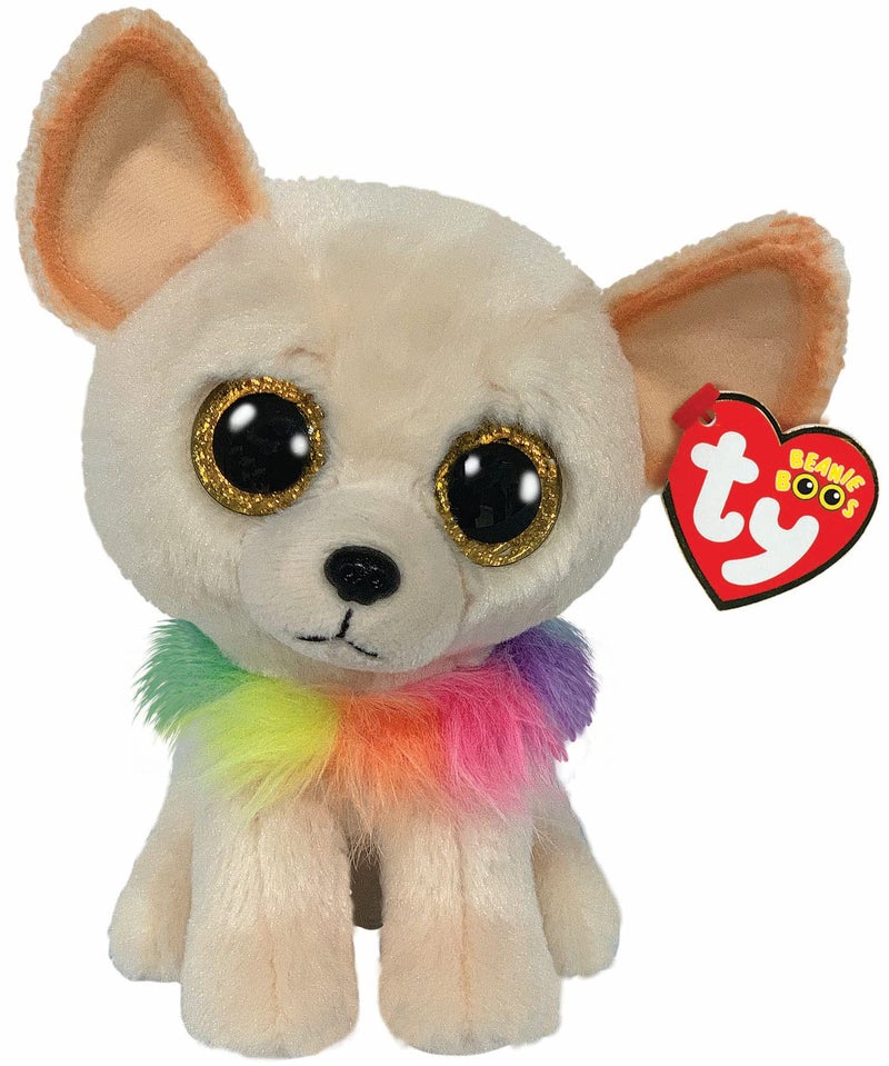 TY Plush Beanie Boos Chihuahua Dog Chewey Brown Multicoloured Collar Gold Glitter Eyes The Plush with Big Sparkling Eyes 15 cm 36324 - Image 2
