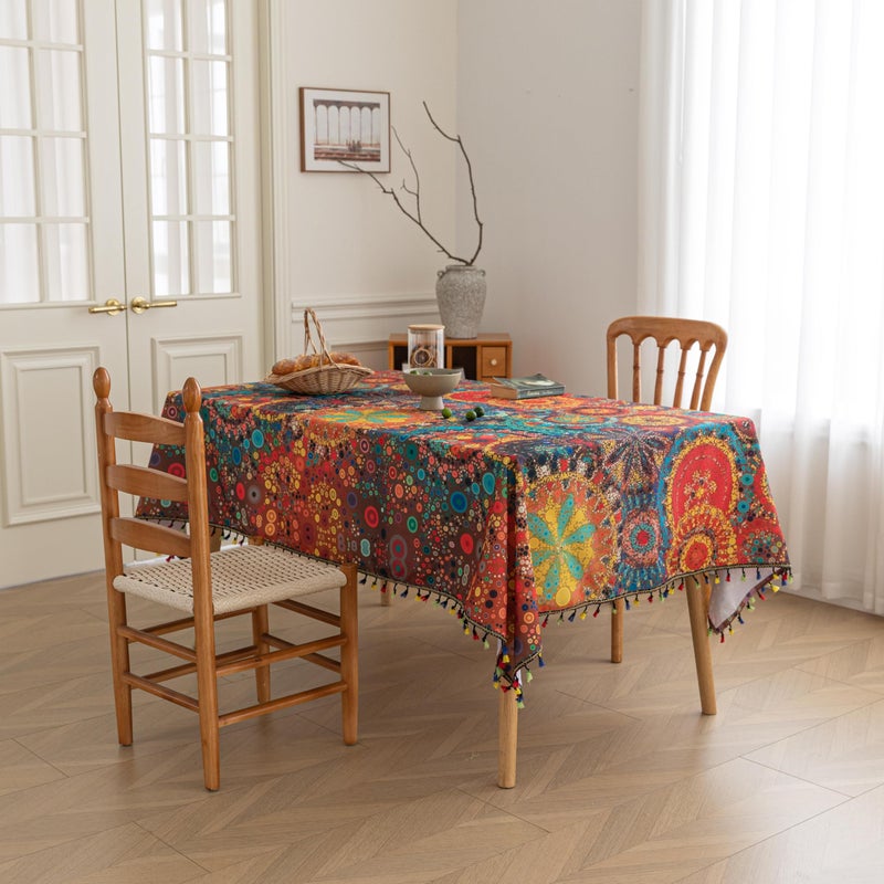 Erbnaryx Boho Tablecloth for Square Tables,Fringed Edges with Geometric Pattern Tablecloths,Farmhouse Floral Table Cover Cloth Decorative for Kitchen Dining Room,59"x 59" - Image 2