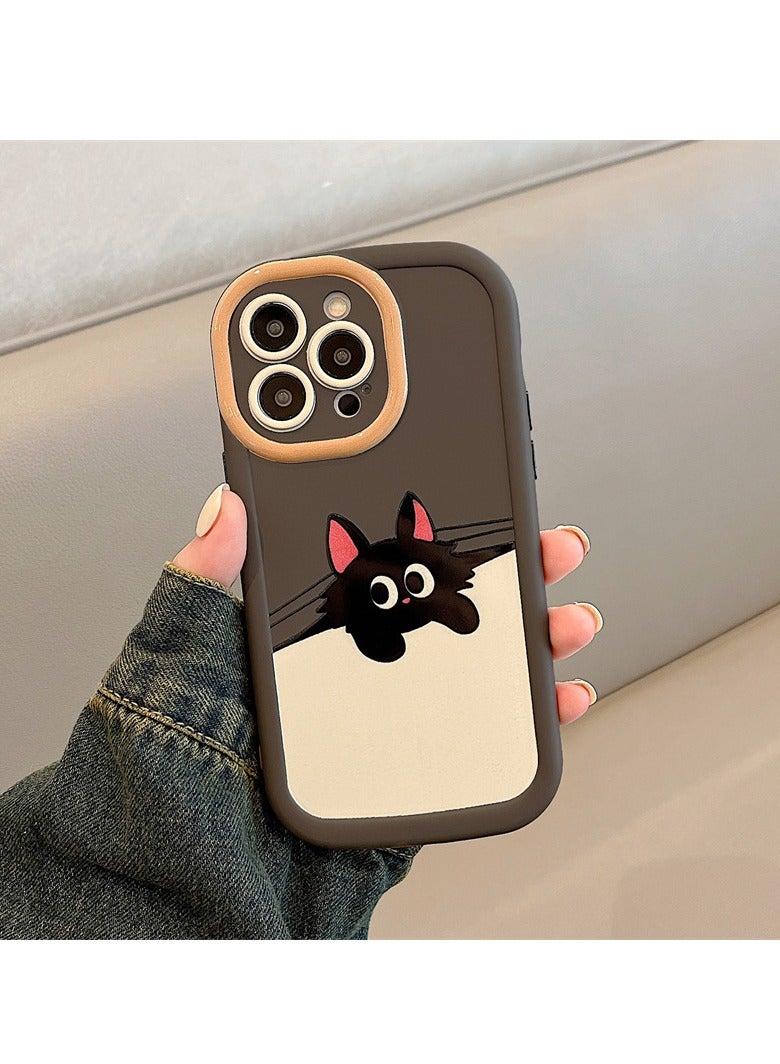 NIBEMINENT Coffee Bottom Black Cat Protective TPU Case Cover For iPhone 16