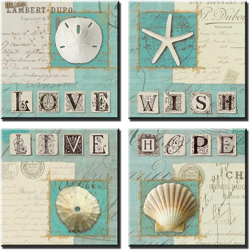 BPA 4 Panels Canvas Wall Art - Love, Wish, Live, Hope - Image 2