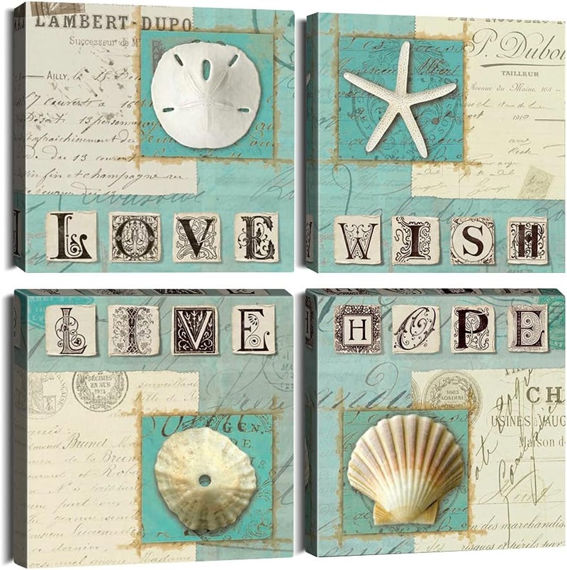 BPA 4 Panels Canvas Wall Art - Love, Wish, Live, Hope - Image 1