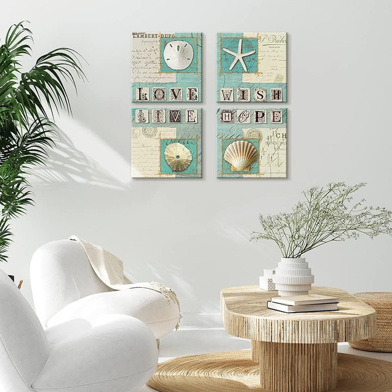 BPA 4 Panels Canvas Wall Art - Love, Wish, Live, Hope - Image 3