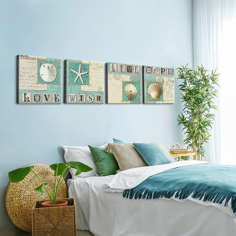 BPA 4 Panels Canvas Wall Art - Love, Wish, Live, Hope - Image 4