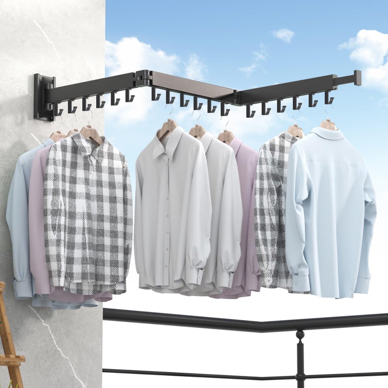 Zdwcyl Clothes Drying Rack Laundry Drying Rack Wall Mount  Space Saver Clothes Rack Retractable Collapsible(Tri-Fold)  For Balcony Laundry Bathroom  Dark Grey Color 3Z-G02 - Image 3