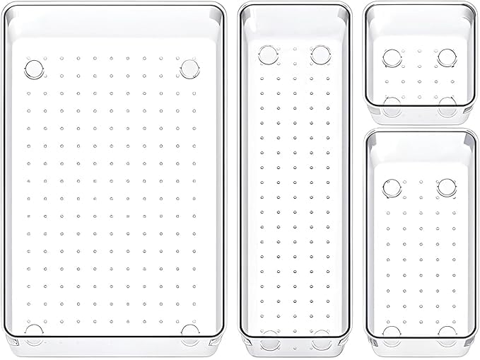 Kaito Clear Plastic Drawer Organizer Trays Storage Bins for Bathroom Vanity Kitchen Office Set of 4 - Image 1