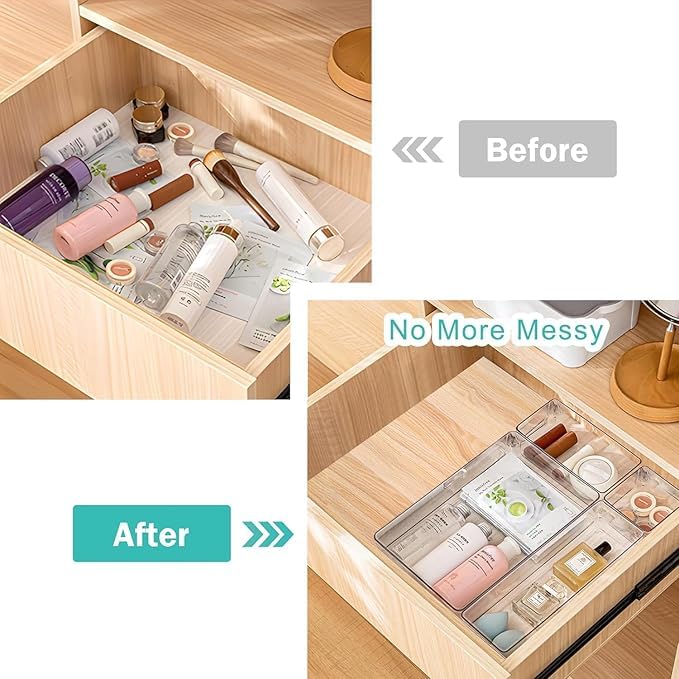 Kaito Clear Plastic Drawer Organizer Trays Storage Bins for Bathroom Vanity Kitchen Office Set of 4 - Image 4