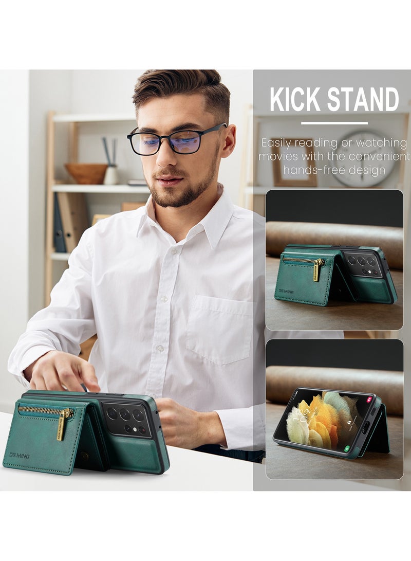 ديجمينغ كيس مي جراب جلد مع محفظة مغناطيسية متوافق مع هاتف اس 21 الترا - اخضر - Image 3