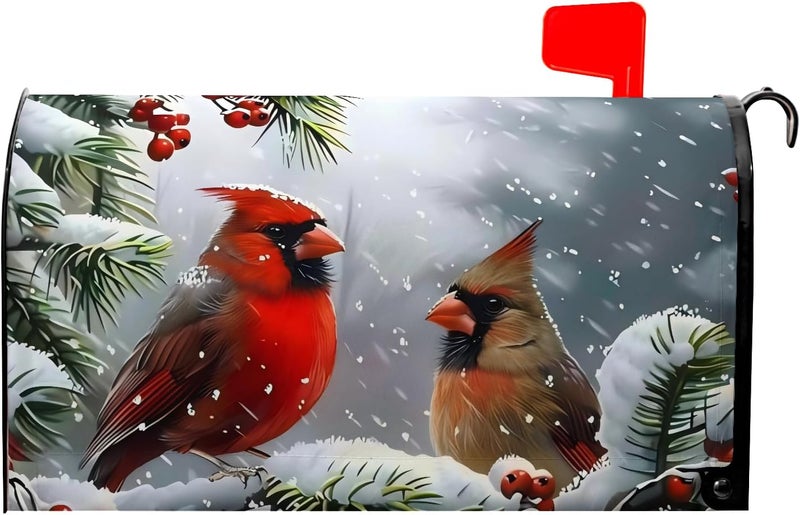 Farg Winter Mailbox Covers Magnetic Cardinal Mailbox Cover Magnetic Red Bird Mailbox Wraps Post Letter Box Cover 21x18in for Home - Image 1