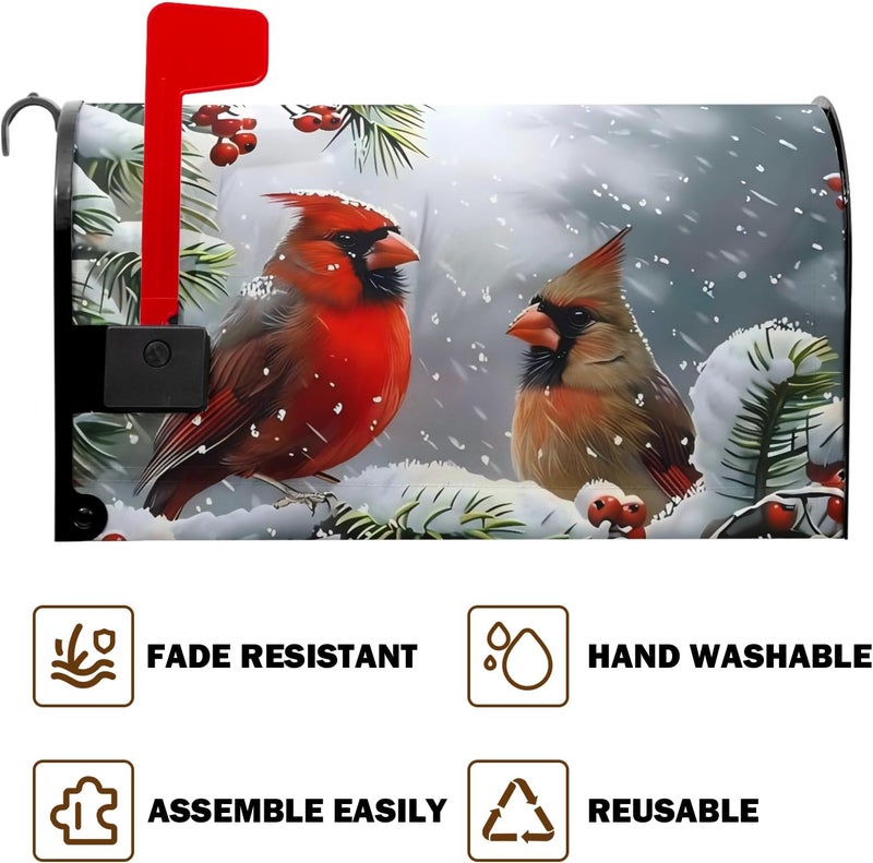 Farg Winter Mailbox Covers Magnetic Cardinal Mailbox Cover Magnetic Red Bird Mailbox Wraps Post Letter Box Cover 21x18in for Home - Image 4