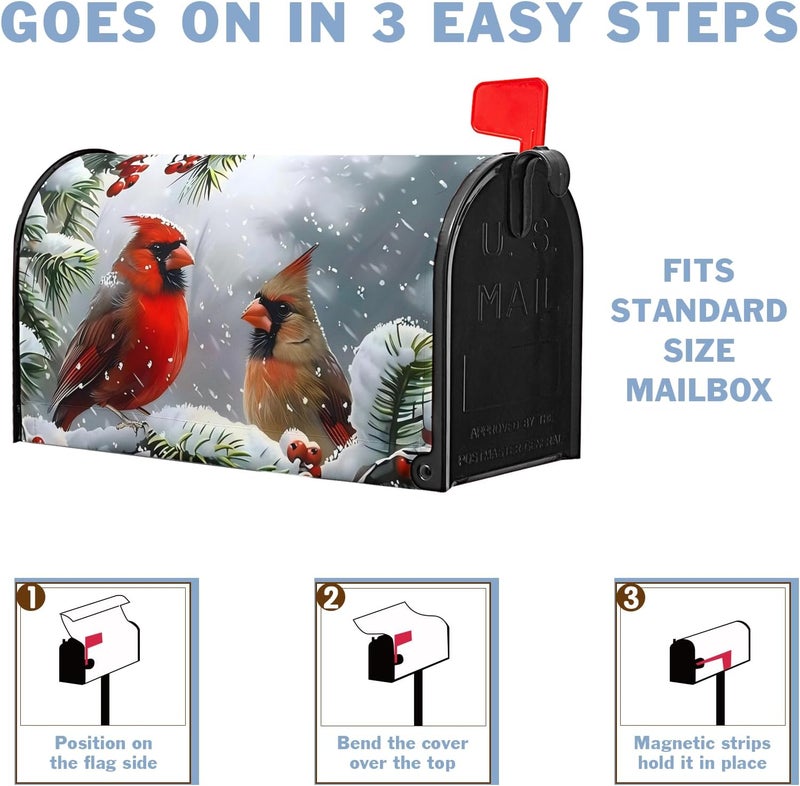 Farg Winter Mailbox Covers Magnetic Cardinal Mailbox Cover Magnetic Red Bird Mailbox Wraps Post Letter Box Cover 21x18in for Home - Image 3