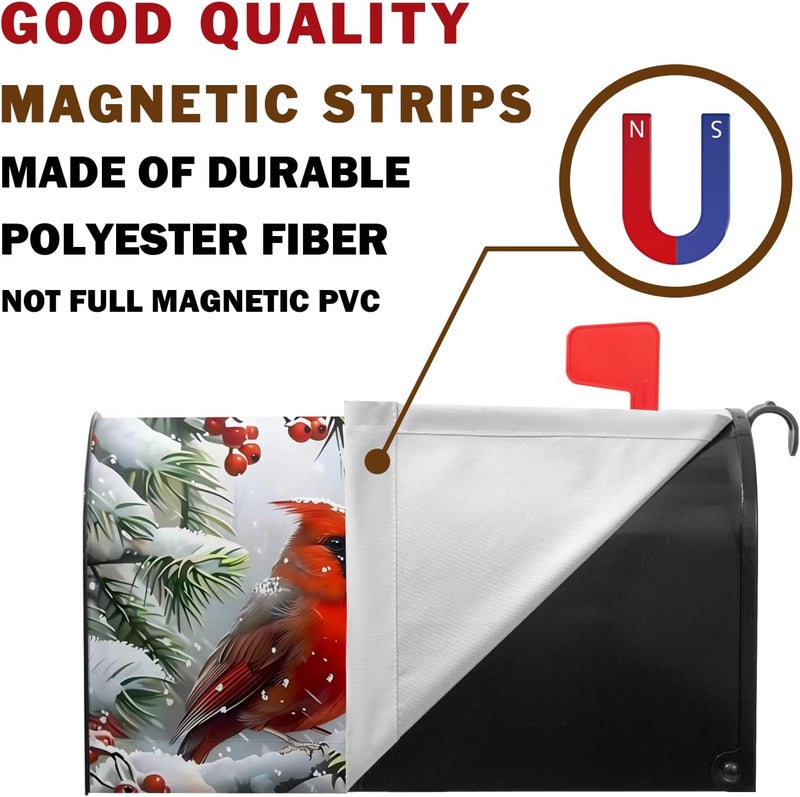 Farg Winter Mailbox Covers Magnetic Cardinal Mailbox Cover Magnetic Red Bird Mailbox Wraps Post Letter Box Cover 21x18in for Home - Image 5
