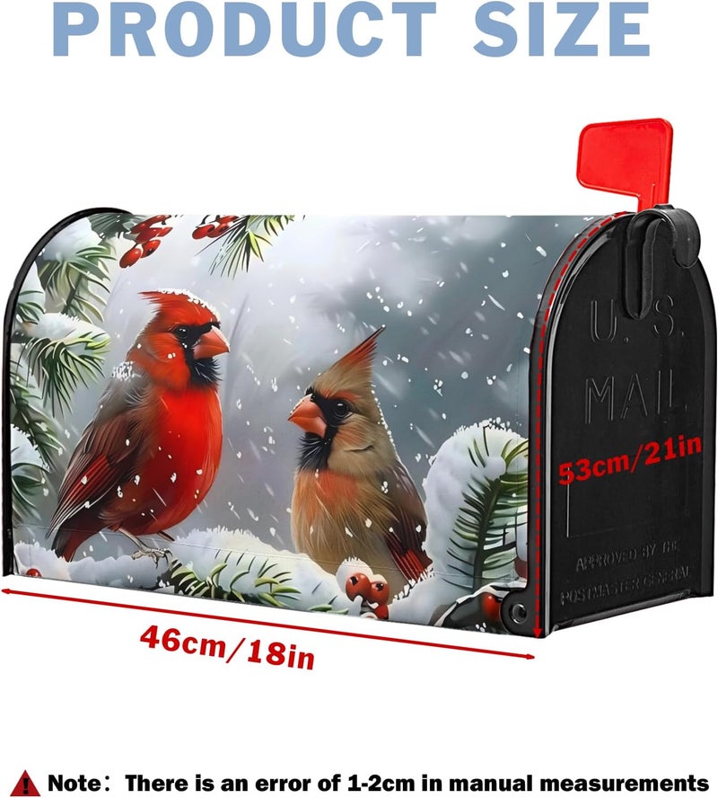 Farg Winter Mailbox Covers Magnetic Cardinal Mailbox Cover Magnetic Red Bird Mailbox Wraps Post Letter Box Cover 21x18in for Home - Image 2