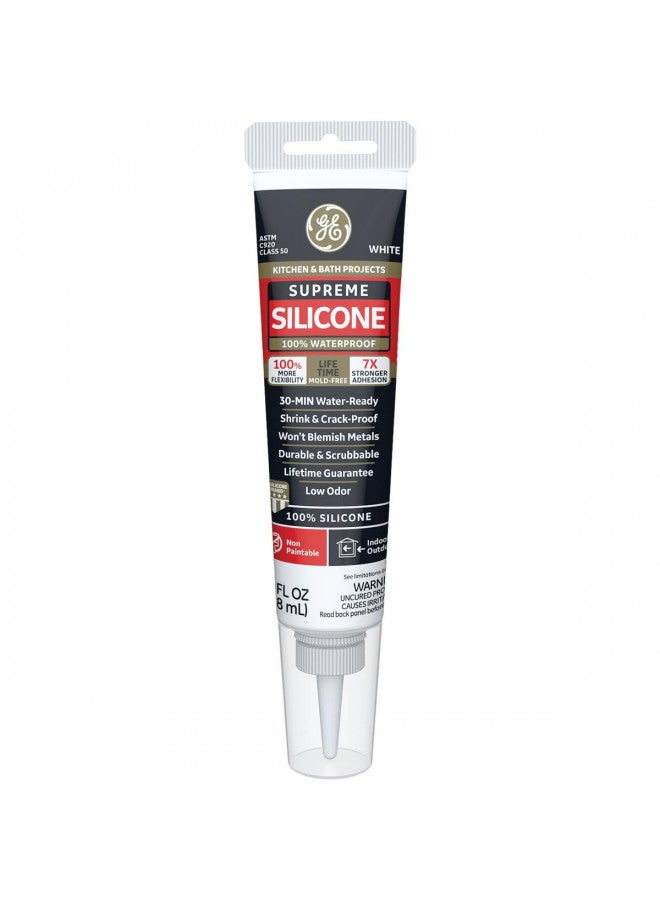 GE Supreme 100% Silicone 30 Min. Water-Ready caulk, 2.8 oz tube, White - Image 1