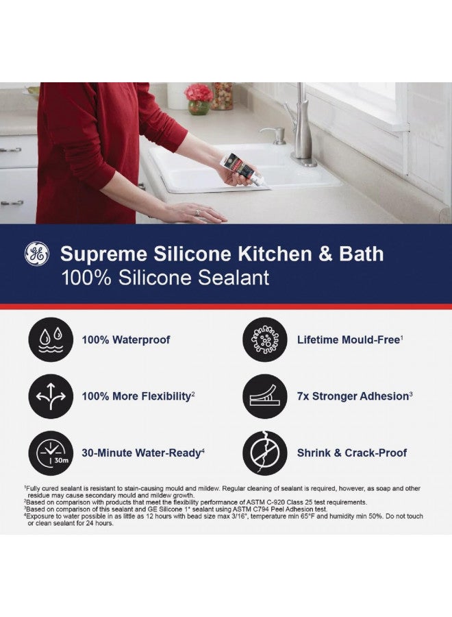 GE Supreme 100% Silicone 30 Min. Water-Ready caulk, 2.8 oz tube, White - Image 2