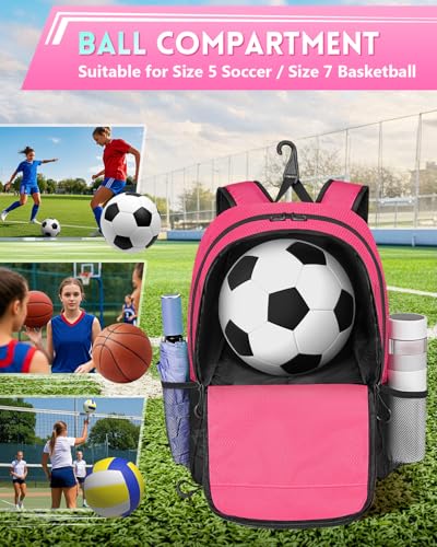MATEIN Girls Soccer Backpack Large Basketball Bag with Ball Holder Shoe Compartment for Tournament Game Day Lightweight Youth Sports Bag with Fence Hook Fits 156 Inch Laptop Soccer Team Gifts - Image 3