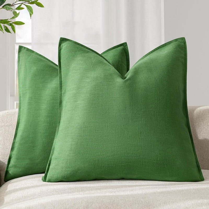 Foindtower Pack of 2, Decorative Linen Soild Throw Pillow Covers Soft Accent Euro Cushion Case Boho Farmhouse Pillowcase for Chair Couch Sofa Bedroom Living Room Home Decor 18 x 18 Inch Forest Green - Image 1