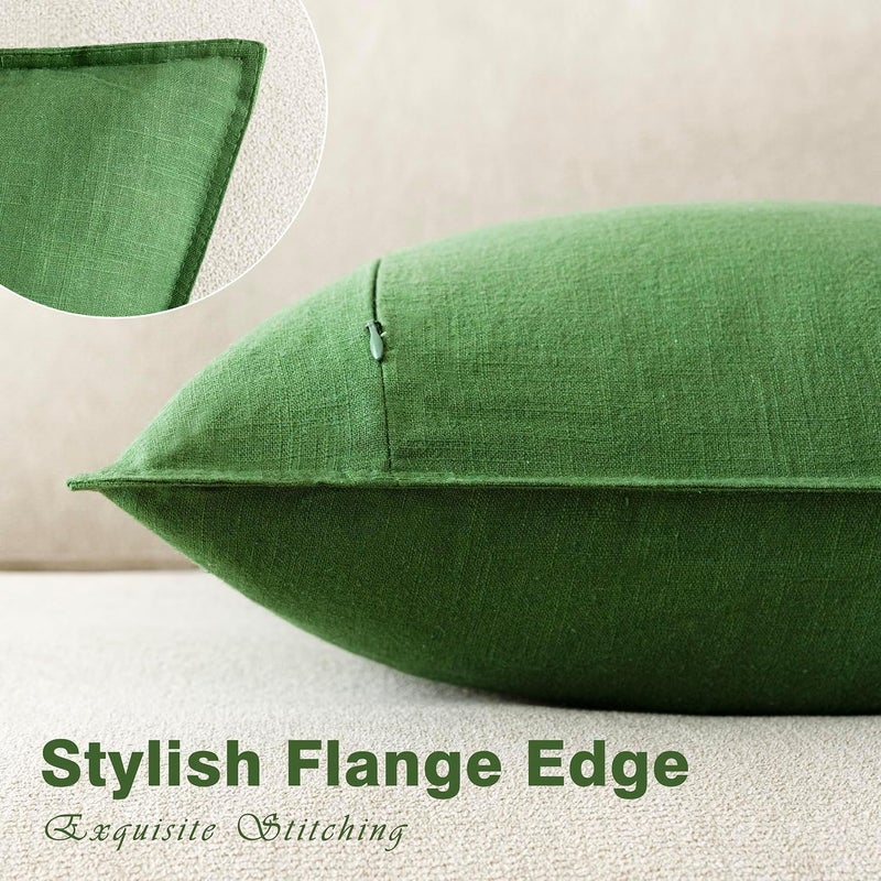 Foindtower Pack of 2, Decorative Linen Soild Throw Pillow Covers Soft Accent Euro Cushion Case Boho Farmhouse Pillowcase for Chair Couch Sofa Bedroom Living Room Home Decor 18 x 18 Inch Forest Green - Image 3
