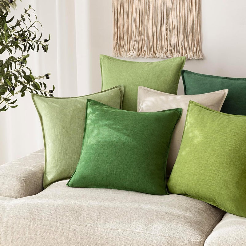 Foindtower Pack of 2, Decorative Linen Soild Throw Pillow Covers Soft Accent Euro Cushion Case Boho Farmhouse Pillowcase for Chair Couch Sofa Bedroom Living Room Home Decor 18 x 18 Inch Forest Green - Image 5