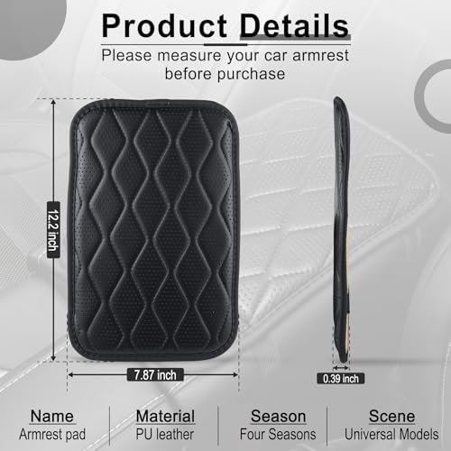 Amiss Auto Center Console Pad Universal Waterproof Car Armrest Seat Box Cover Car Interior Accessories Breathable Leather Auto Armrest Cover Protector for Most Vehicle SUV Truck Car Black - Image 3