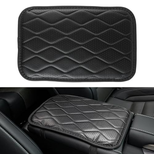 Amiss Auto Center Console Pad Universal Waterproof Car Armrest Seat Box Cover Car Interior Accessories Breathable Leather Auto Armrest Cover Protector for Most Vehicle SUV Truck Car Black - Image 1