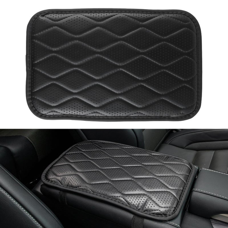 Amiss Auto Center Console Pad Universal Waterproof Car Armrest Seat Box Cover Car Interior Accessories Breathable Leather Auto Armrest Cover Protector for Most Vehicle SUV Truck Car Black - Image 2