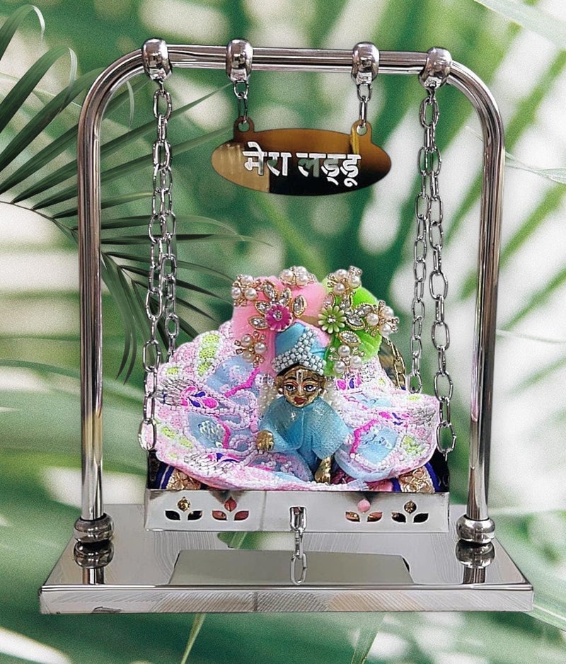 PARTISH Jhula for Laddu Gopal Size 3 Number | Krishna Bal Gopal Jhula for Ladoo Gopal - Steel Swing for Kanha Ji | Thakur Ji | Janmashtami Palna for Home Temple Mandir - Image 1