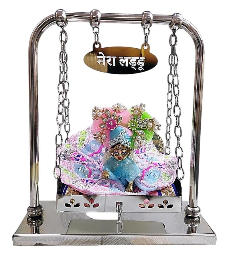 PARTISH Jhula for Laddu Gopal Size 3 Number | Krishna Bal Gopal Jhula for Ladoo Gopal - Steel Swing for Kanha Ji | Thakur Ji | Janmashtami Palna for Home Temple Mandir - Image 2