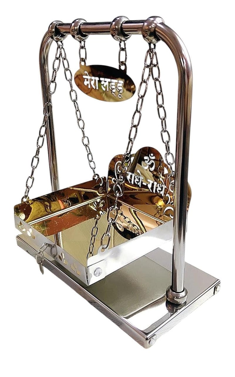 PARTISH Jhula for Laddu Gopal Size 3 Number | Krishna Bal Gopal Jhula for Ladoo Gopal - Steel Swing for Kanha Ji | Thakur Ji | Janmashtami Palna for Home Temple Mandir - Image 4