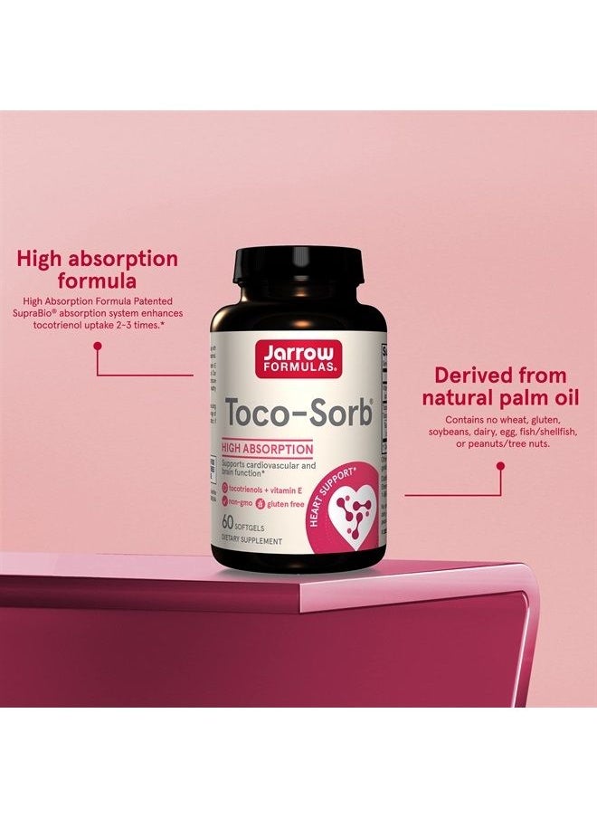 jarrow formulas - Toco-Sorb - 60 Softgels - Cardiovascular Health & Brain Function Support - High Absorption Formula - Mixed Tocotrienols & Vitamin E Supplement - Up to 60 Servings - Image 1