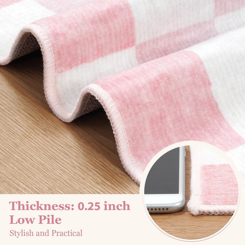 Seavish Ombre Checkered Rug, 8x10 Washable Pink Rugs for Living Room, Low Pile Soft Nursery Rug Non-Slip Modern Neutral Checkerboard Area Rug for Girls' Bedroom Playroom Dining Room - Image 4