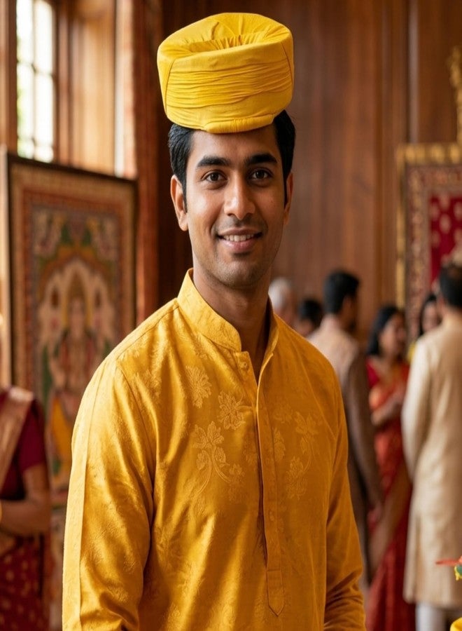 Mithila royal MITHILA PAAG Pink/KOPTI, MITHILANCHAL PAG GULABI/KOPTI (Yellow/KOPTI, 1) - Image 3