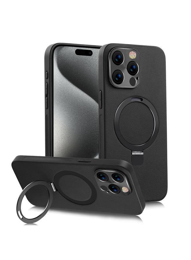 S-TOP Case For iPhone 15 Pro Max MagSafe Rotation Holder PC + Leather Phone Case - Image 1