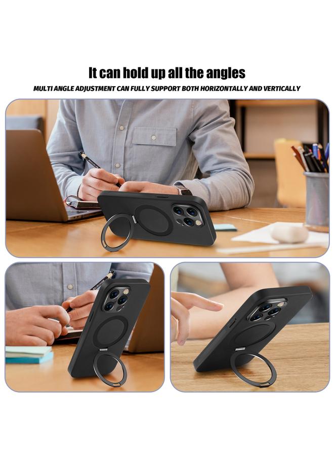 S-TOP Case For iPhone 15 Pro Max MagSafe Rotation Holder PC + Leather Phone Case - Image 2