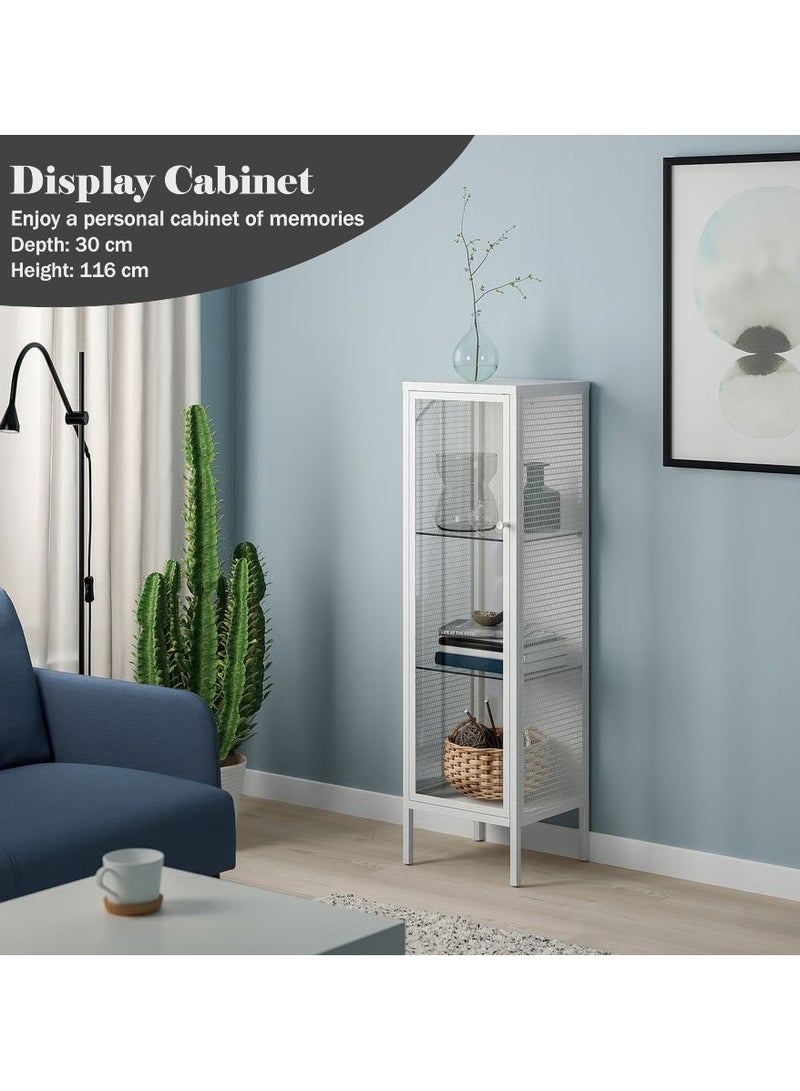 Generic Storage Glass Door Cabinet, Display Shelving Unit White, 34x30x116 cm  - Image 1