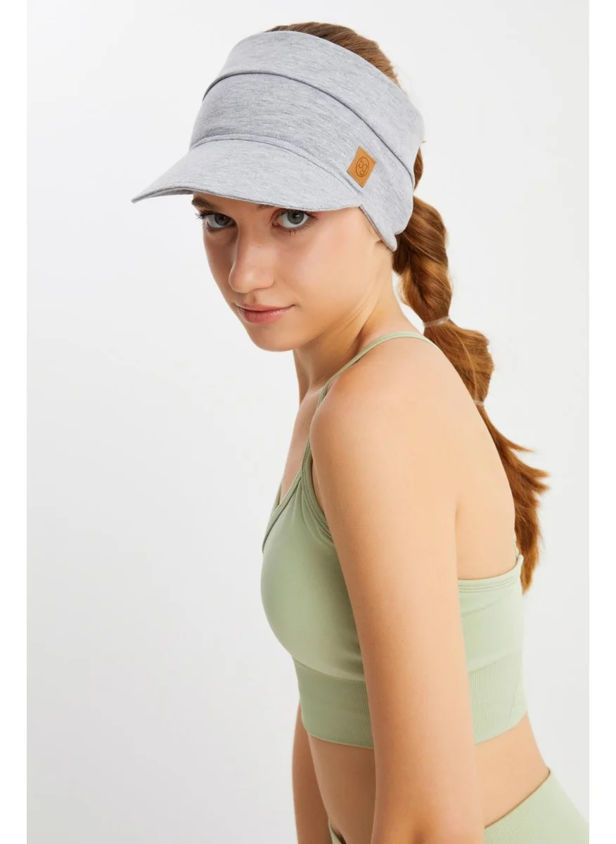 Butikgiz Women's Gray UV Protected Foldable Open Top Soft Brim 100% Cotton Combed Tennis Visor Hat