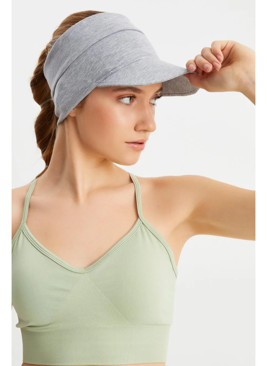 Butikgiz Women's Gray UV Protected Foldable Open Top Soft Brim 100% Cotton Combed Tennis Visor Hat