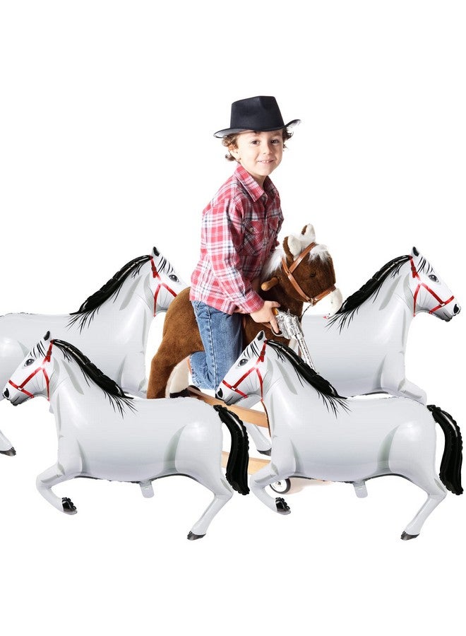 EVERMARKET 4 Pieces 41 Inch Large Horse Balloon Horse-Shaped Balloons Horse Foil Aluminum Balloon Horse Themed Party Balloons Horse Themed Decorations for Birthday Baby Shower Cowboy Party Supplies,White - Image 3
