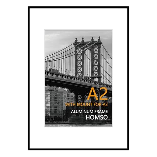 Homso A2 Picture Poster Frame Display Pictures 117x165 inch with Mat or 165x234 inch Without Mat Thin Border Metal with Plexiglass for Wall Gallery Black