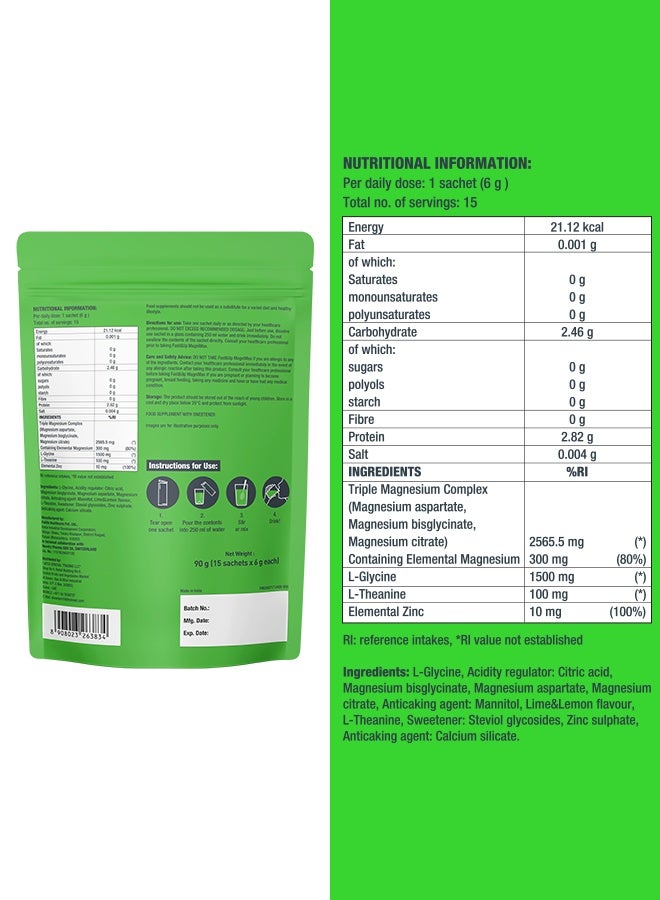 Fast&Up Magnimax with Chelated Magnesium Bisglycinate, Citrate & Aspartate + Glycine + Theanine + Zinc | Energy Metabolism & Tiredness Support | Pouch of 15 sticks | Lime & Lemon flavour - Image 2