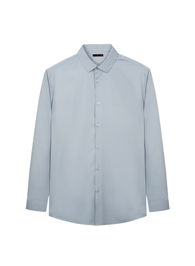 Tries Long-sleeve Shirt For Men, Business Professional Work Uniform, Spring And Autumn New Product, Solid Color Mulberry Silk Breathable Embroidered Shirt Top