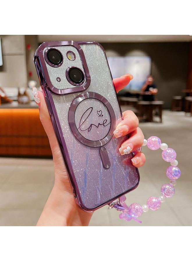اس-توب جراب لهاتف iPhone 15 Dual-Love Leaves Glitter Bracelets Magsafe TPU جراب هاتف - Image 1