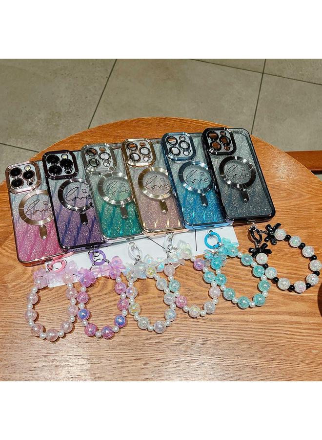 اس-توب جراب لهاتف iPhone 15 Dual-Love Leaves Glitter Bracelets Magsafe TPU جراب هاتف - Image 3
