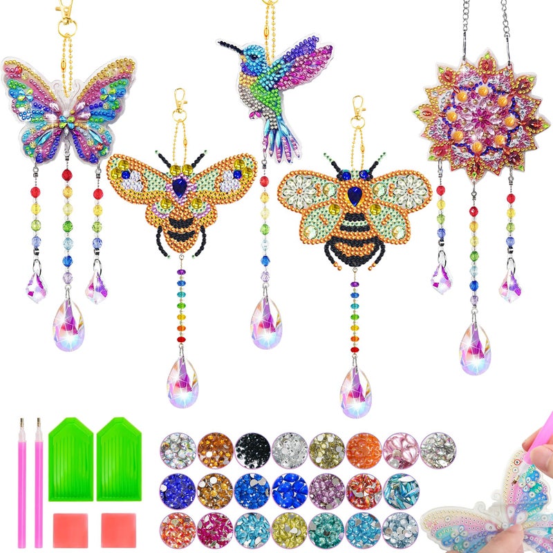 Mulyric 5Pcs Diamond art Kits for KidsAdults Crafts for Kids Ages 812 DIY Diamond Painting art Wind Chimes Crystal Window Suncatcher Craft Birthday Gifts for 7 8 9 10 11 Year Old Girls Home Garden Decor - Image 2