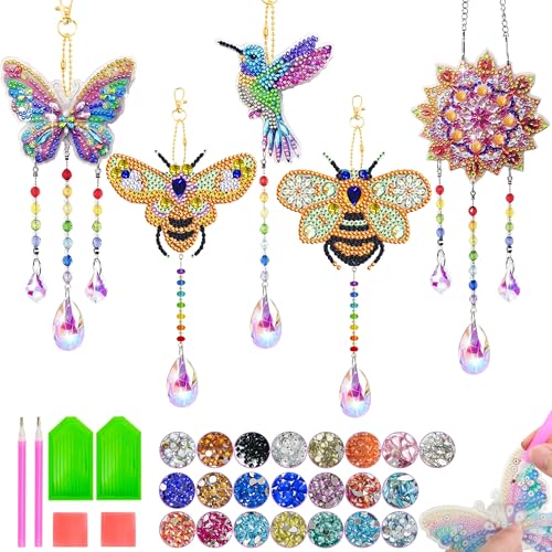 Mulyric 5Pcs Diamond art Kits for KidsAdults Crafts for Kids Ages 812 DIY Diamond Painting art Wind Chimes Crystal Window Suncatcher Craft Birthday Gifts for 7 8 9 10 11 Year Old Girls Home Garden Decor - Image 1