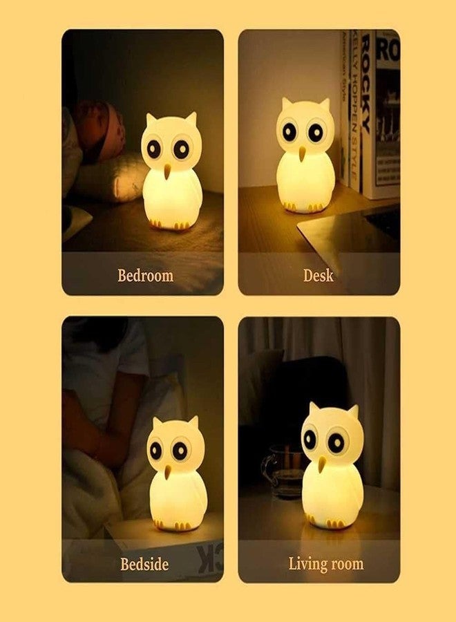 GLOWSERIES مصباح أطفال على شكل بومة لطيفة من السيليكون من سلسلة GLOWSERIES، مصابيح حيوانات قابلة لإعادة الشحن عبر منفذ USB، مصباح LED محمول يعمل باللمس بـ 7 ألوان متغيرة، ديكور لغرفة الأطفال، هدية عيد ميلاد للأطفال والنساء والمراهقات، أبيض - Image 5