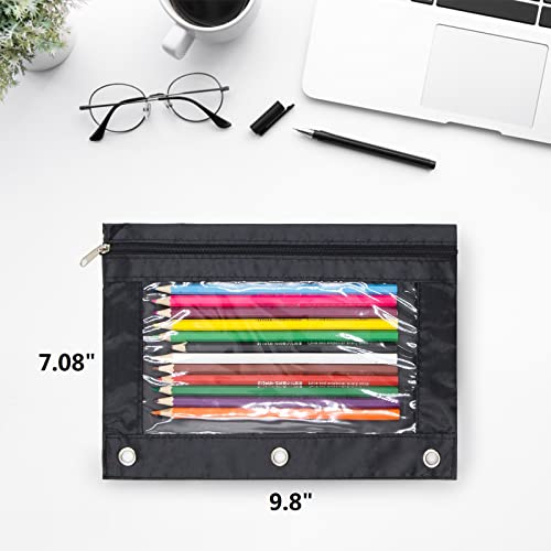 DoDoMagxanadu Binder Pencil Pouches, Pencil Pouch 3 Ring with Zipper Pulls, Clear Window Pencil Case with Rivet Enforced 3 Ring, Black 5 Pack - Image 4