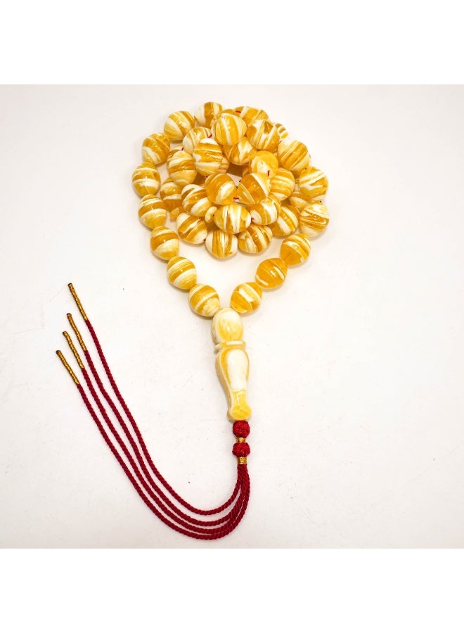 Luxury Amber Imitation Premium Mastic Tasbih 45 Beads | Yellow White Striped Mastika Misbaha | Natural Resin Prayer Beads for Dhikr | B45 S/W - Image 5