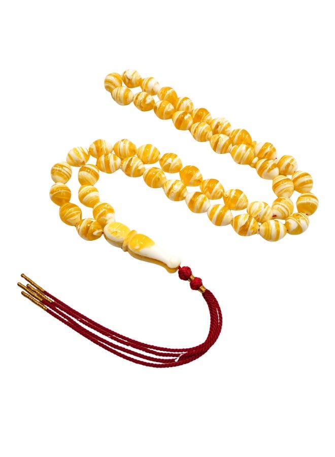 Luxury Amber Imitation Premium Mastic Tasbih 45 Beads | Yellow White Striped Mastika Misbaha | Natural Resin Prayer Beads for Dhikr | B45 S/W - Image 1