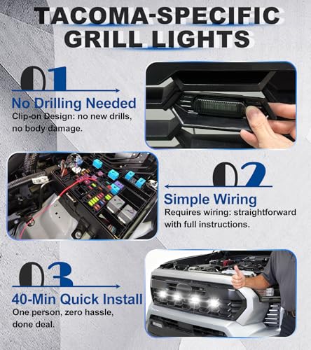 NEOXIST Direct-Snap LED Grill Lights for 2024 2025 2026 Toyota Tacoma 4th Gen Accessories Raptor Grille Light Bar, Only Fits TRD Sport/Off Road/PreRunner (White) - Image 5