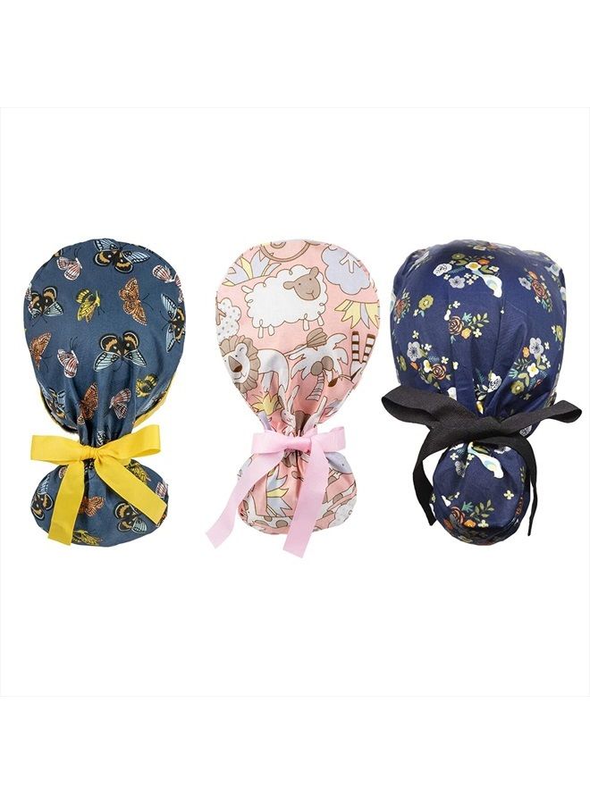FOHEEL Scrub Hats Women Long Hair Surgery Cap Chemo Hats Cancer Headwear Head Scarfs Bouffant Caps Working Cap with Buttons and Ribbon Tie - Image 2